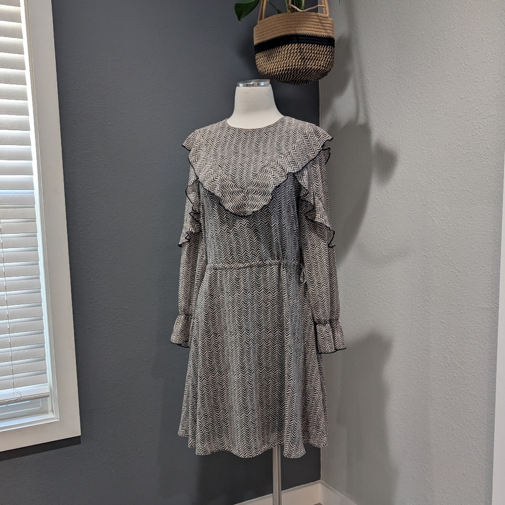 Scotch And Soda Elegant Black and White Ruffle Dress Size XS